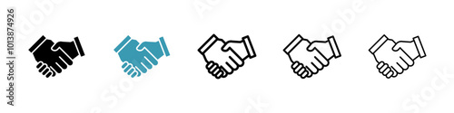 Handshake vector icon set in black and blue colors.