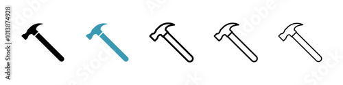 Hammer vector icon set in black and blue colors.