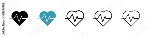 Heartbeat vector icon set in black and blue colors.