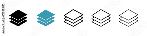 Layers vector icon set in black and blue colors.