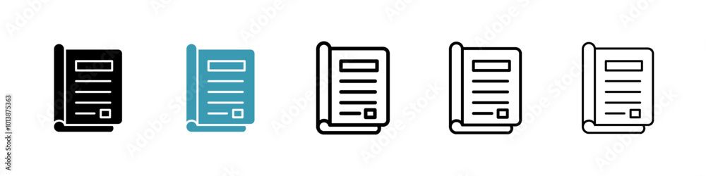 Magazines vector icon set in black and blue colors. Magazines vector icon set in black and blue colors.