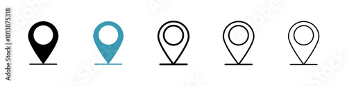 Located vector icon set in black and blue colors.