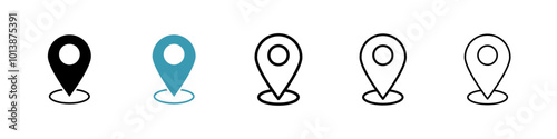 Map vector icon set in black and blue colors.