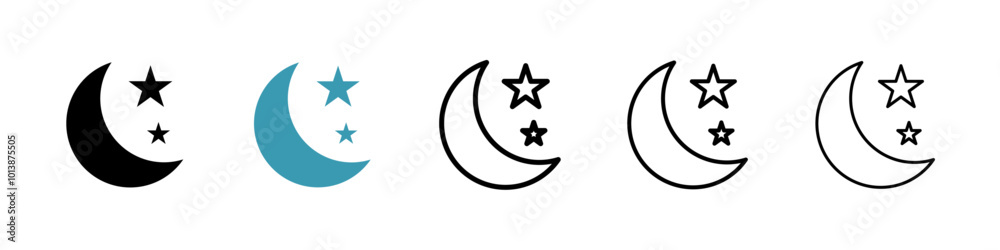 Moon vector icon set in black and blue colors. Moon vector icon set in black and blue colors.