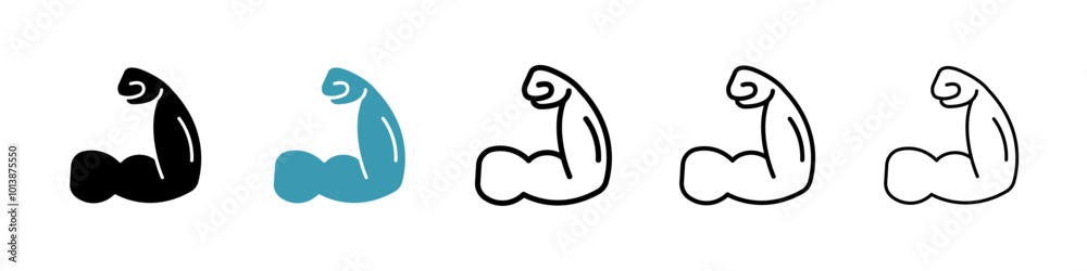 Muscle vector icon set in black and blue colors.