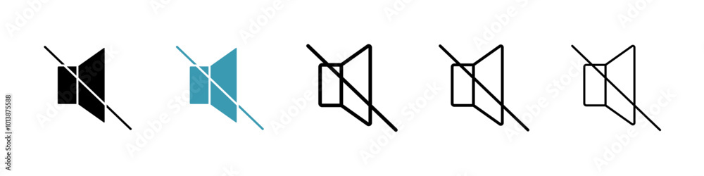 Mute vector icon set in black and blue colors. Mute vector icon set in black and blue colors.
