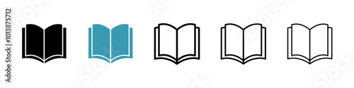 Open Book vector icon set in black and blue colors.