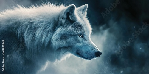 spirit animal concept with ghostly wolf photo