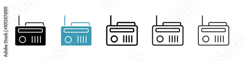 Radio vector icon set in black and blue colors.