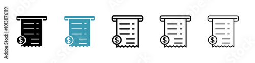 Receipt vector icon set in black and blue colors.