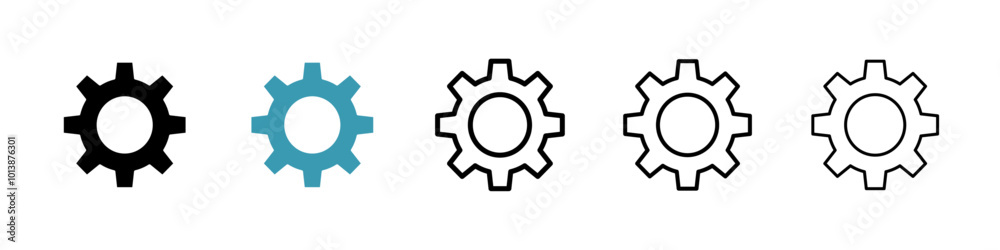Settings button vector icon set in black and blue colors. Settings button vector icon set in black and blue colors.