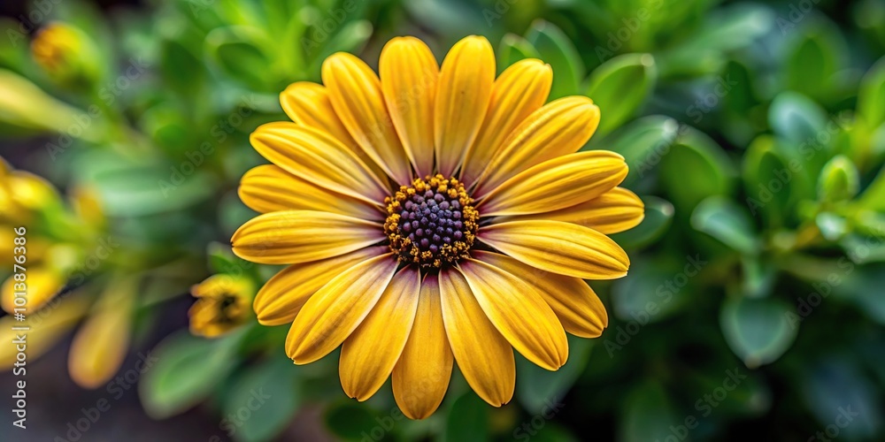 Bird's eye view of yellow Dimorphotheca Ecklonis Cape Marguerite or African Daisy flower Bird's eye view of yellow Dimorphotheca Ecklonis Cape Marguerite or African Daisy flower