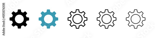 Settings vector icon set in black and blue colors.