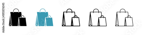 Shopping Bags vector icon set in black and blue colors.