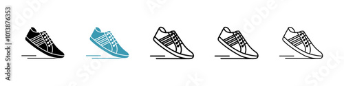 Shoes vector icon set in black and blue colors.