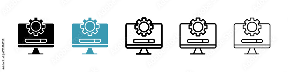 System update vector icon set in black and blue colors. System update vector icon set in black and blue colors.
