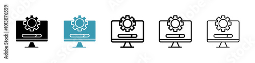 System update vector icon set in black and blue colors.