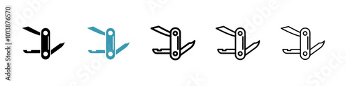 Swiss Knife vector icon set in black and blue colors.