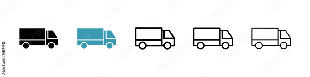 Truck vector icon set in black and blue colors. Truck vector icon set in black and blue colors.