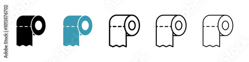 Toilet Paper vector icon set in black and blue colors.