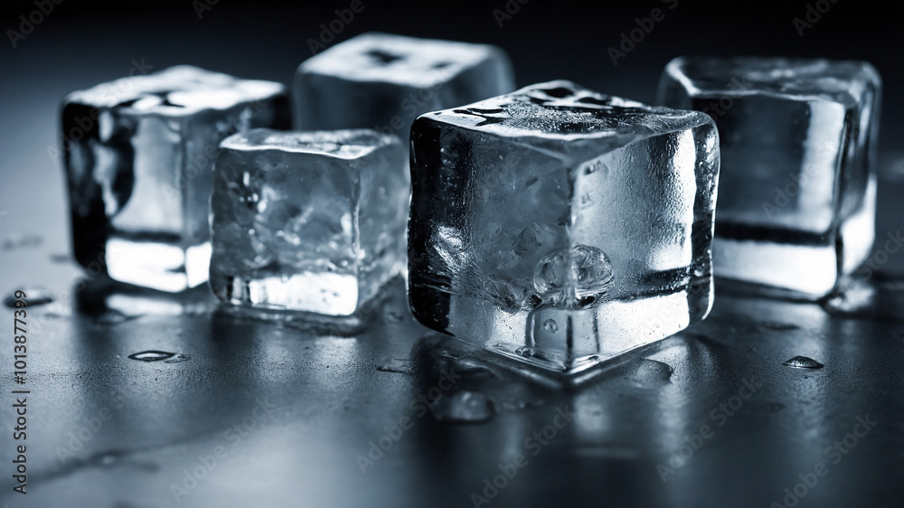 Close-up shot of ice cubes with reflections, featuring fine details and clear surface, frozen effect. Close-up shot of ice cubes with reflections, featuring fine details and clear surface, frozen effect.
