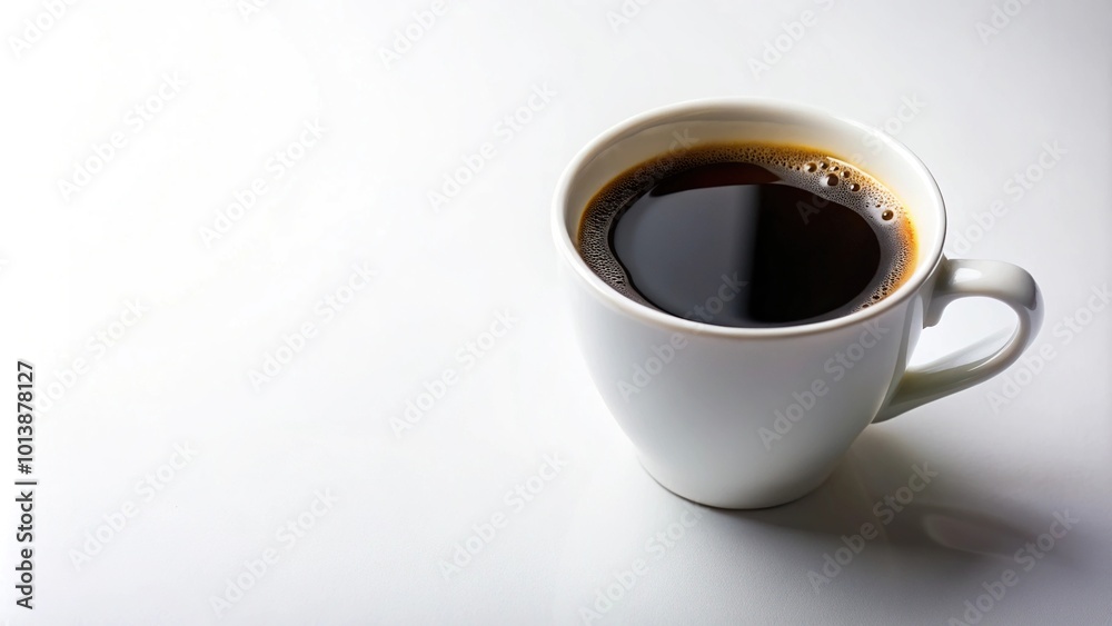 Black coffee in white mug on a white background with depth of field Black coffee in white mug on a white background with depth of field