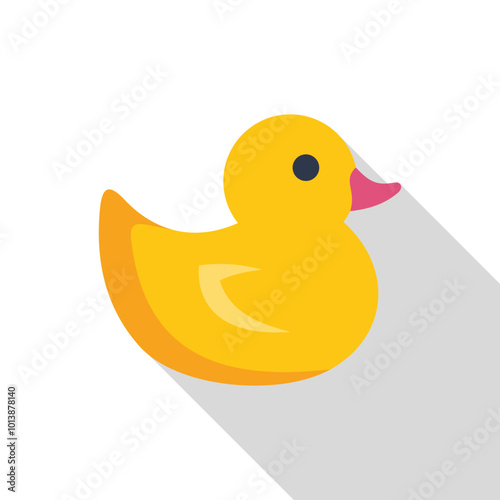 Minimalist vector illustration of a classic yellow rubber duck bath toy, floating serenely on a white background
