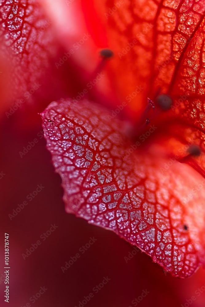 Macro Photo of Red Flower Petal Texture, Abstract Floral Background