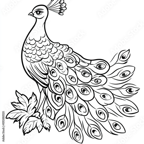 Beautiful Peacock Coloring Page, Colorful Bird Colouring Design for Your Corporate Books and Business Graphic Resource or Creative Project, Ai Generative