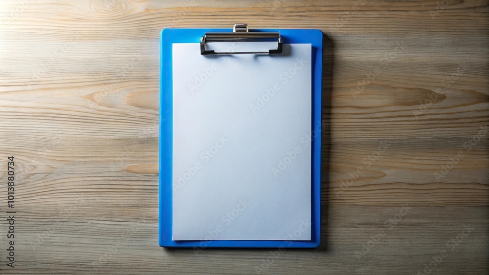 Blank sheet on clipboard from bird's eye view Blank sheet on clipboard from bird's eye view