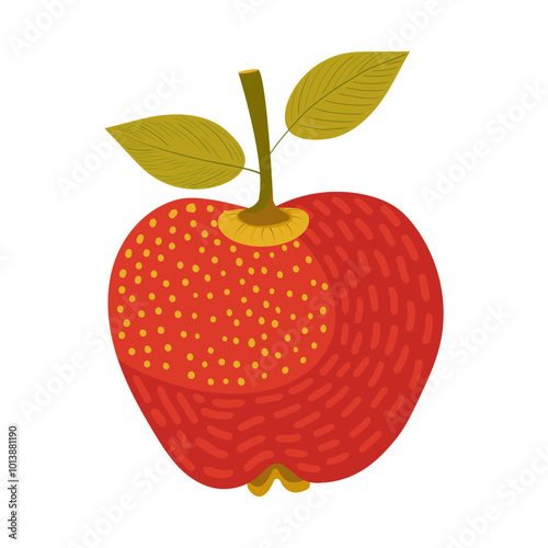 Textured abstract apple hand drawn on an isolated white background.
