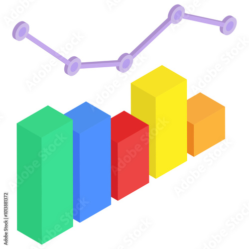 Isometric Bar Chart with Line Graph