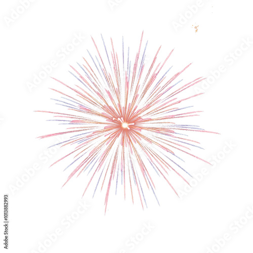 Vibrant firework explosion captured in full bloom against a transparent background. Ideal for festive designs, holiday celebrations, and event decorations.

