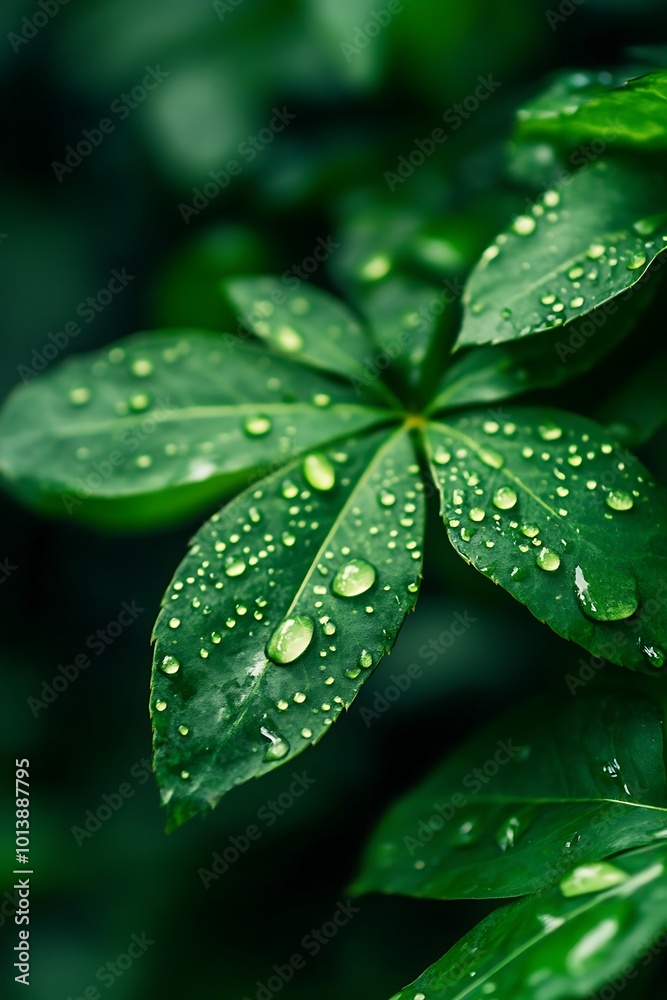 Close up of green leaves with water droplets after rain. Macro photography of nature background. Close up of green leaves with water droplets after rain. Macro photography of nature background.