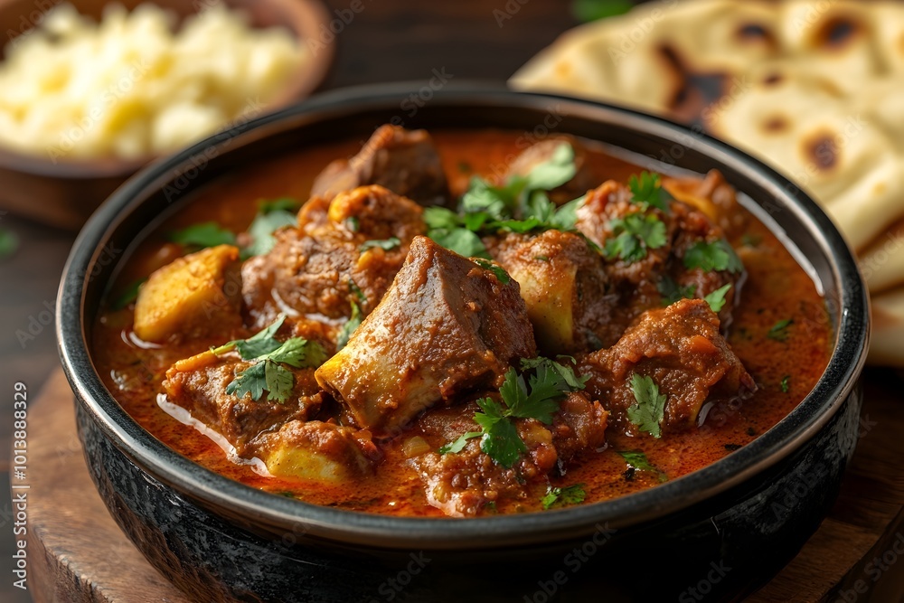 Aromatic Mutton Paya Curry with Tender Lamb Shank,Served with Naan and Roti Breads Aromatic Mutton Paya Curry with Tender Lamb Shank,Served with Naan and Roti Breads