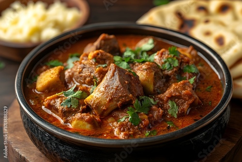 Aromatic Mutton Paya Curry with Tender Lamb Shank,Served with Naan and Roti Breads photo