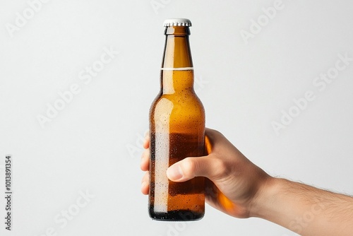 hand holding beer bottle