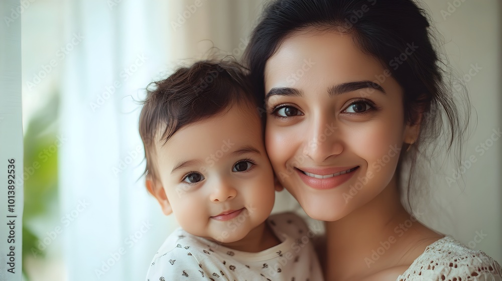 Loving Mother and Child Embrace with Bright,Welcoming Smiles Loving Mother and Child Embrace with Bright,Welcoming Smiles