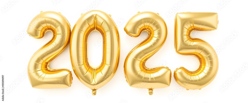 2025 number balloon light yellow for new year. White background 2025 number balloon light yellow for new year. White background