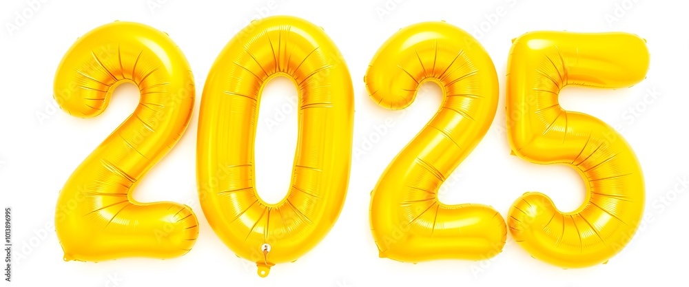 2025 yellow number balloon for new year. White background 2025 yellow number balloon for new year. White background