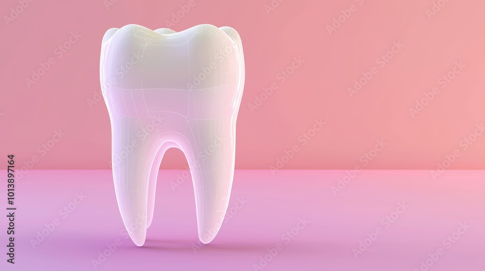 A minimalist abstract background featuring a 3D tooth outline in soft pink and lavender hues, with ample copy space A minimalist abstract background featuring a 3D tooth outline in soft pink and lavender hues, with ample copy space