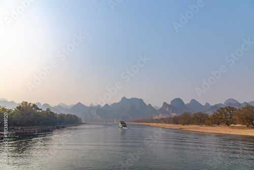 Li river (or Lijiang river). Between Yangshuo and Guilin, Guangxi, Lingchuan County, China. photo