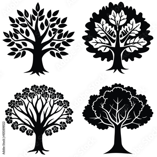 4 different type oak tree icon 