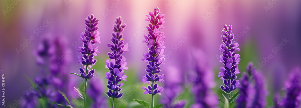Close-Up Panorama of Lavender Blossoms in a Beautiful Field