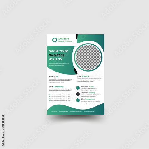 Corporate bussiness flyer with green and white color Geometric shape layout design