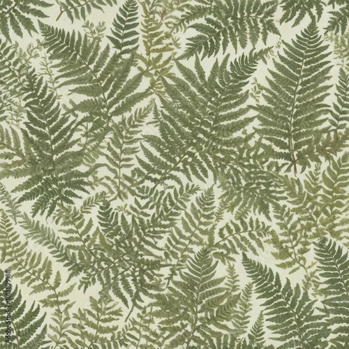 Fern leaf pattern design with green ferns on a light cream background
