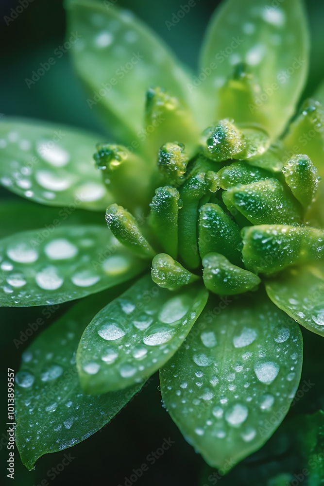 Close up of green flower with dew drops on petals Close up of green flower with dew drops on petals