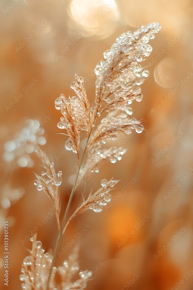 Closeup of Dew Drops on a Grass Blade with Blurred Background Closeup of Dew Drops on a Grass Blade with Blurred Background