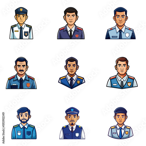 set of Security guards half vector design, icon, people, business, avatar, vector, set, symbol, icons, face, illustration, person, woman, businessman, cartoon, men, office, user, job, suit, worker