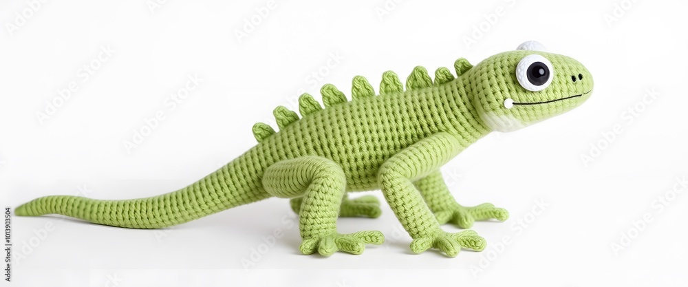 Fototapeta premium Crochet Iguana doll, pure white background
